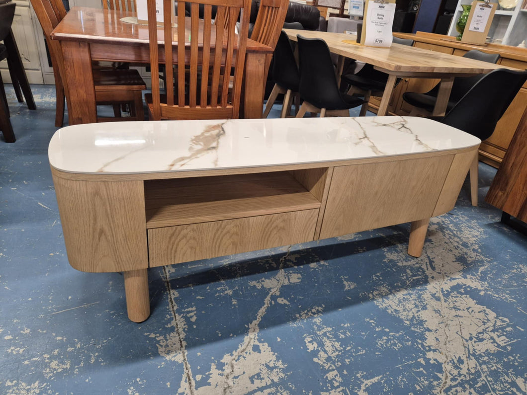 Light Wood/Marble Top Nick Scali TV Unit with 2 Doors/1 Drawers 52817