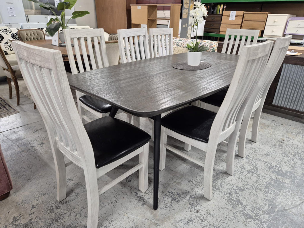 Dark Grey Nick Scali  Dining Table With 7 White Chairs 52652