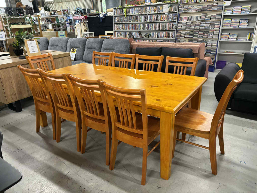 Pine Dining Suite with 10 Chairs NEW !!! 40657