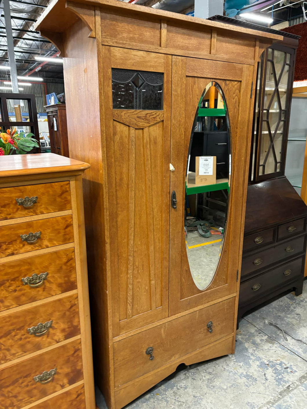 OAK Wardrobe With  1 Drawer/1Door (Mirror) 52224