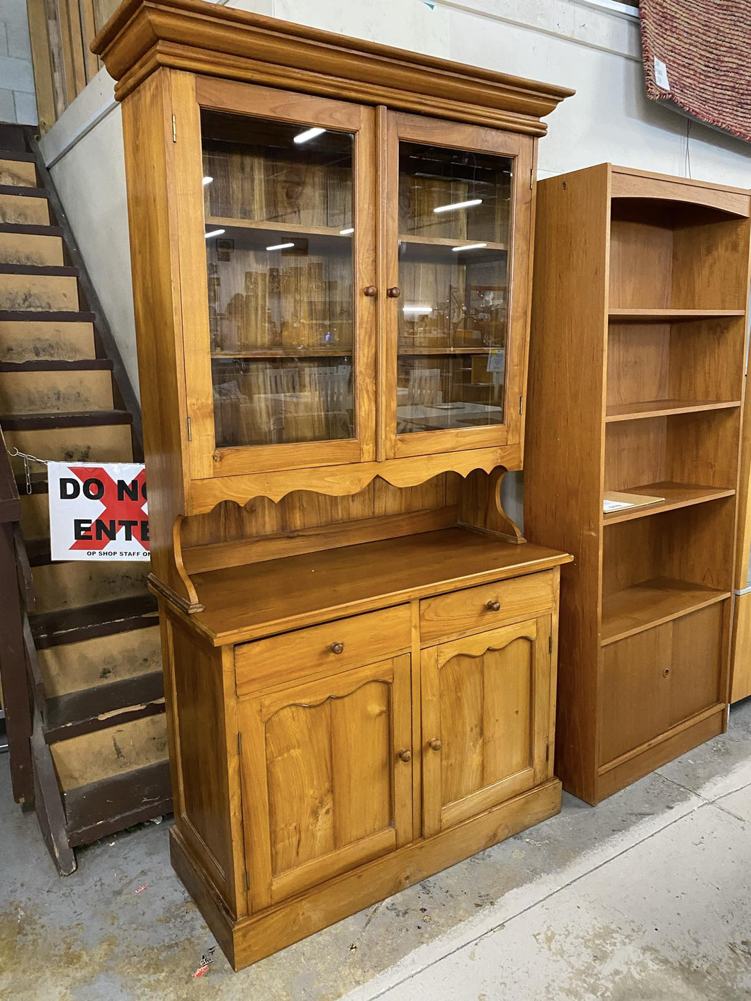 Wood Hutch Cabinet With Glass Doors/2 Drawer 51972