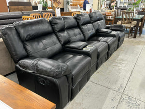 Black Cinema Recliner  4 Seater Lounge Suite with Lights/Cupholders 52704