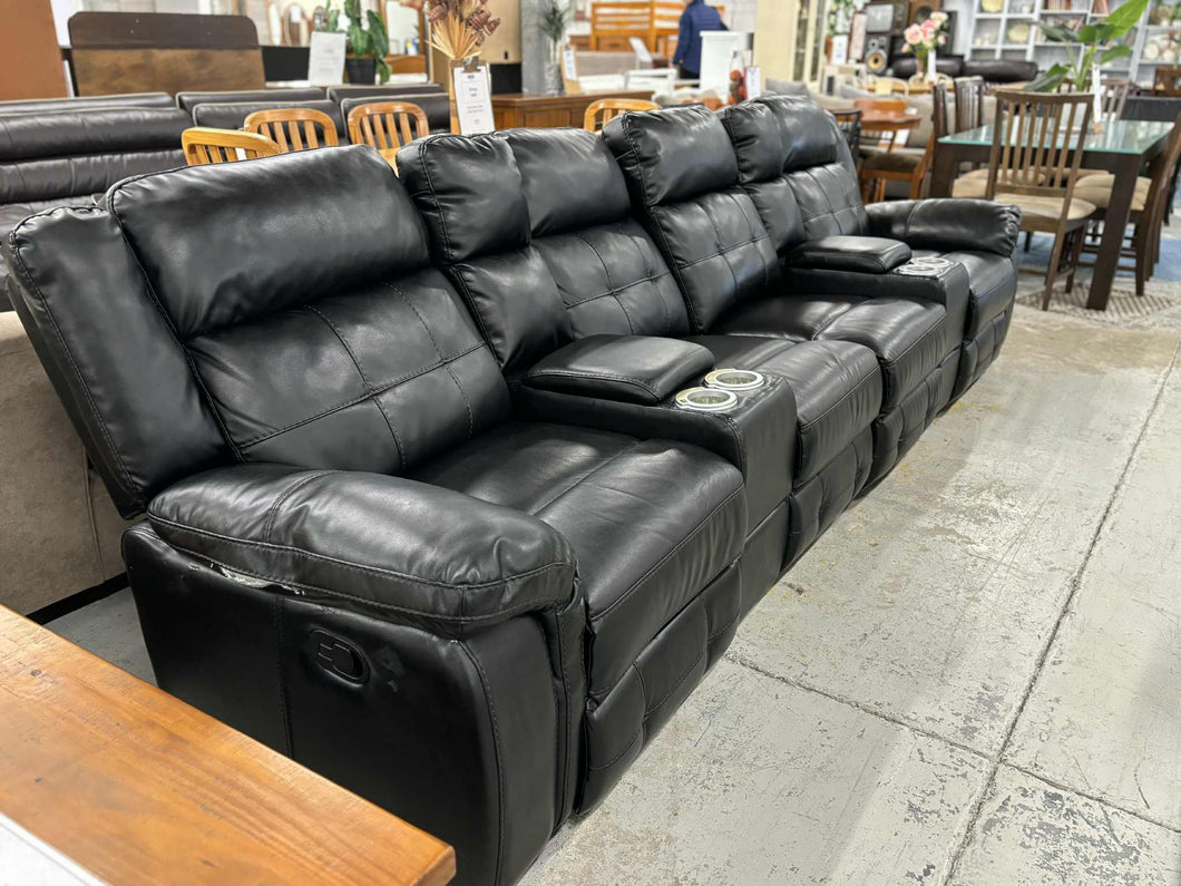 Black Cinema Recliner  4 Seater Lounge Suite with Lights/Cupholders 52704