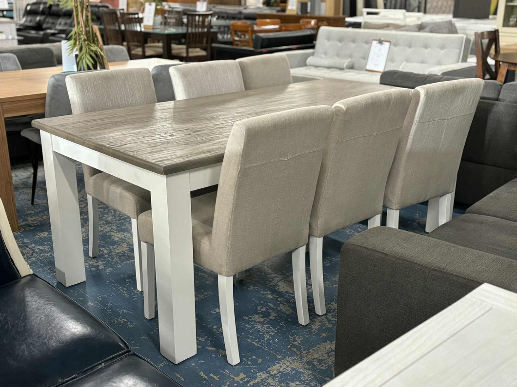 White/Beige Freedom Dining Table  With 6x Beige Fabric Chairs 52707