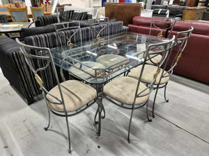 Glass Top/Metal Frame  Dining Table With 6 Chairs 52221