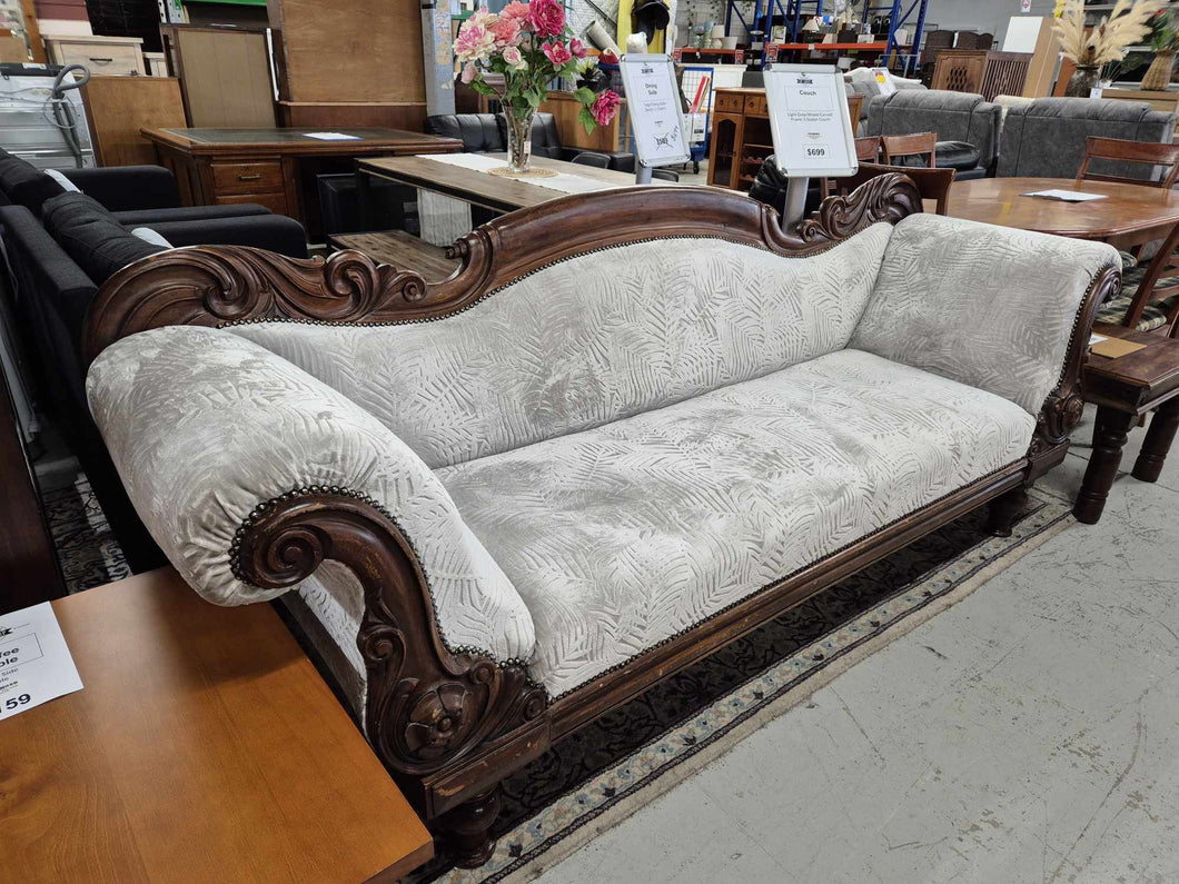 Light Grey/Wood Carved Frame 3 Seater Couch 52306