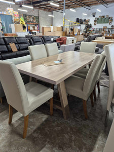 Light Dining Table with 8 Beige Chairs 52436