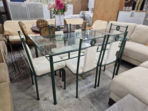 Green Metal Frame/Glass Top Dining Table With 6 Chairs 52463