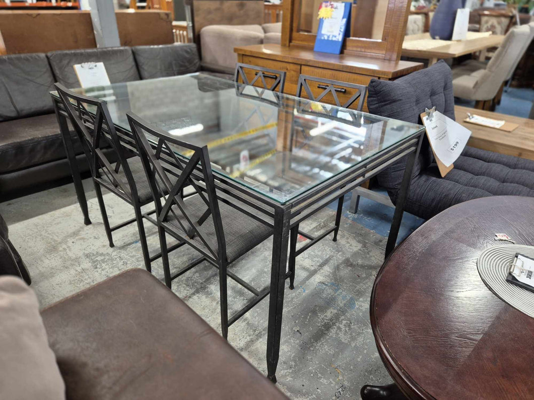 Black Metal Frame/ Glass Top Dining Table With 4 Chairs 52466