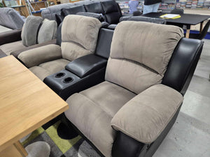 Black/Light Brown  Recliner & Cupholders 2 Seater  Couch 52464