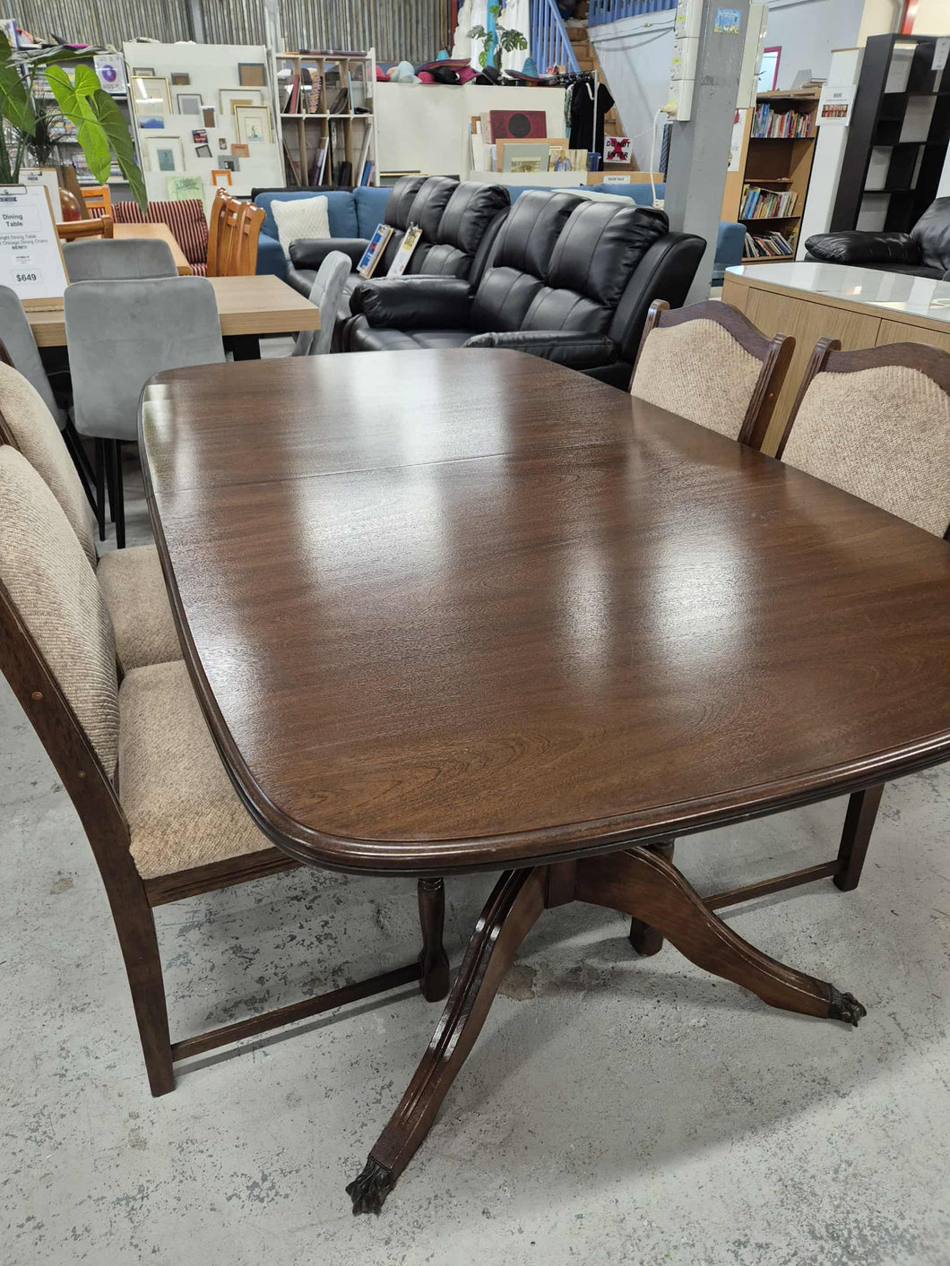 Wood Dining Table With Glass Top and  8 Dining Chairs 52950