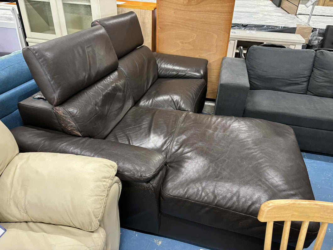 Brown Leather Electric Corner Lounge Suite