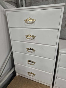 White Tall Boy  With 5 Drawers 52890