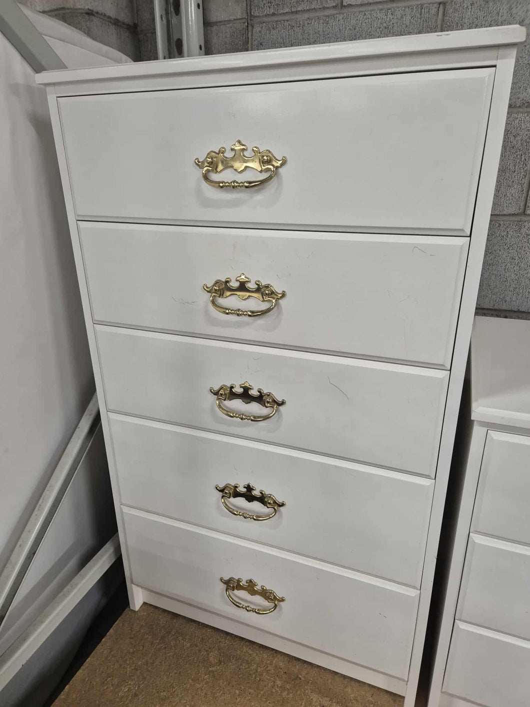 White Tall Boy  With 5 Drawers 52890