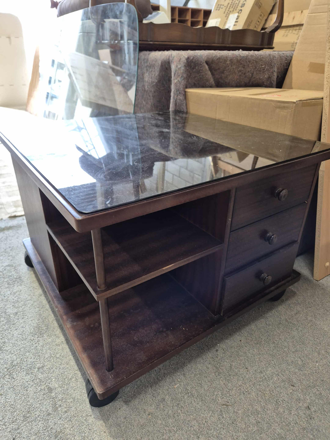 Wood Coffee Table with Glass Top/Drawers 52949