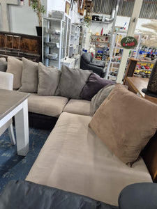 Brown/Beige Harvey Norman  Corner  Lounge Suite  (1x Dark Charcoal/Grey 8x Light Brown/Beige 1x Brown Cushions)52860