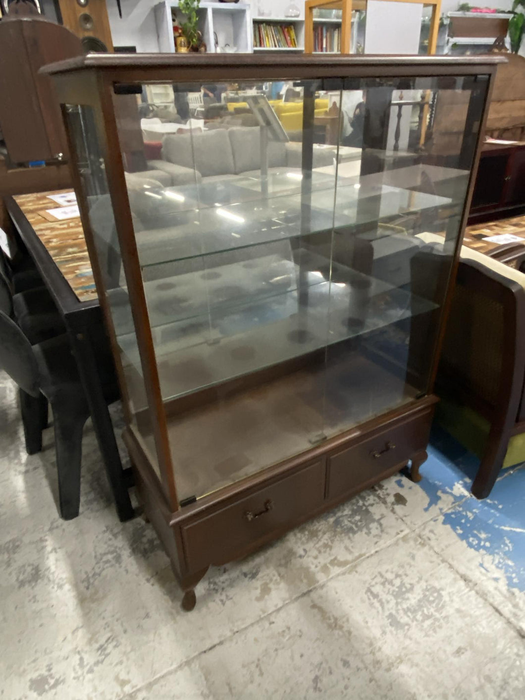 Mahogany Glass  Display Cabinet  with 2 Drawers 52026