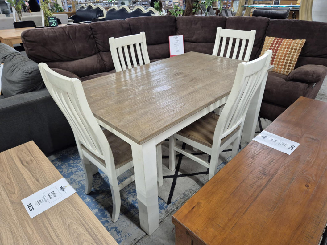 White/Wood Dining Table With 4 Chairs 52749