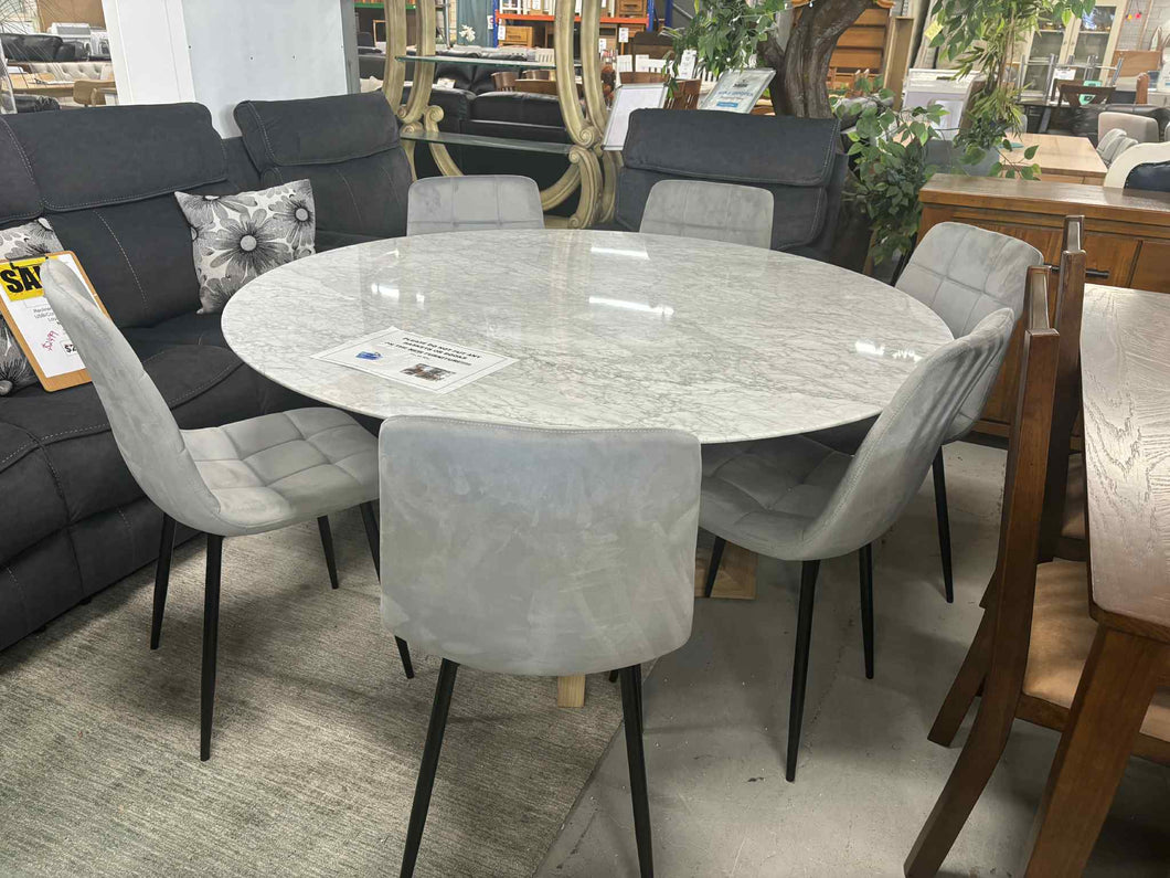 Round Marble Dining Suite Table with 6 NEW  Chicago Chairs  52460