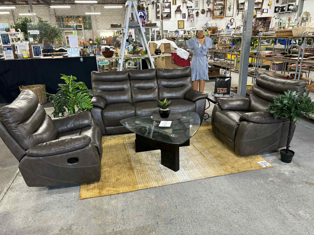 Brown Leather Recliner 5 Seater Lounge Suite 52844