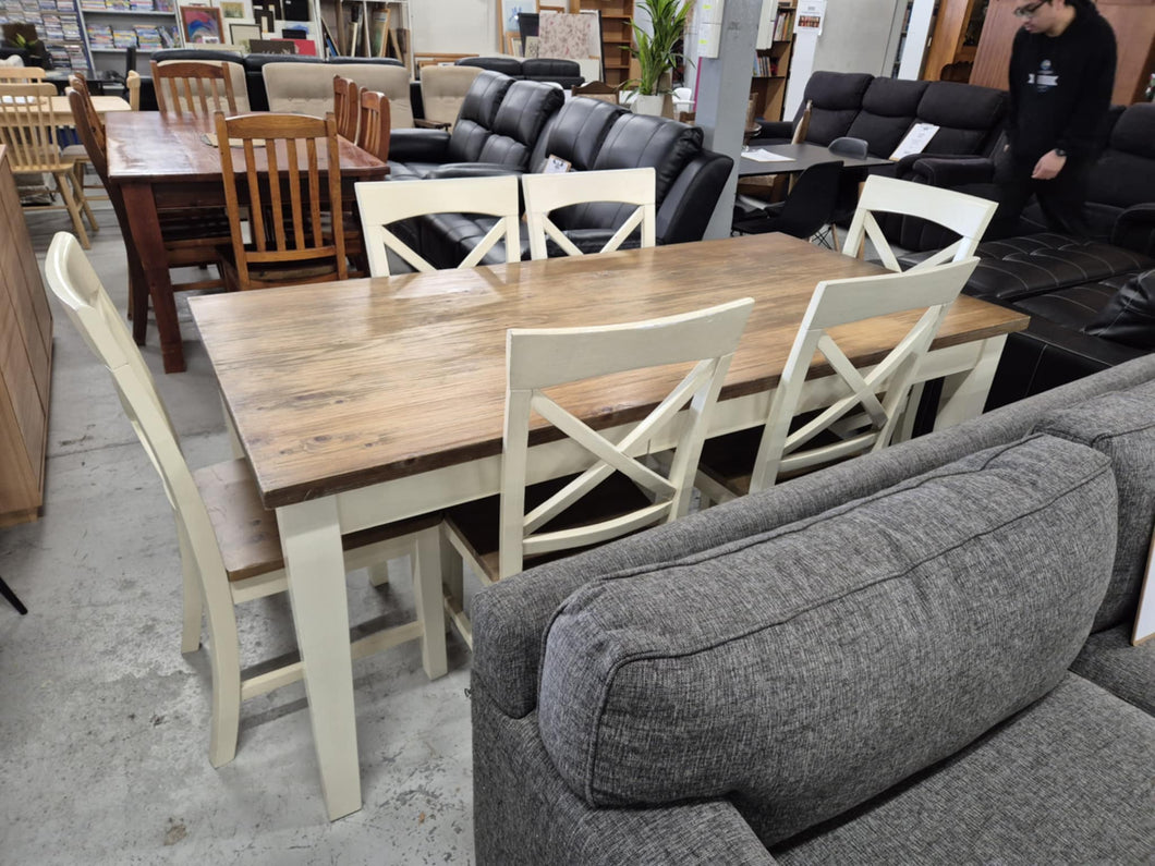 White/Wood Early Settler Dining Table With 6 Chairs/Drawers 52752
