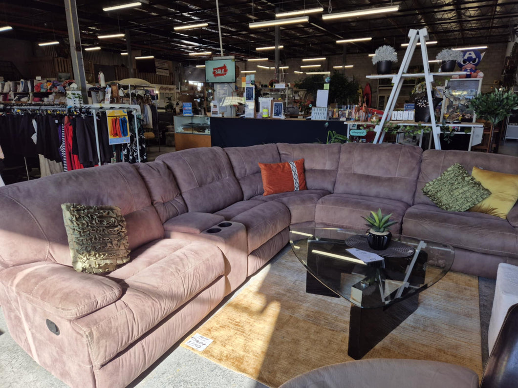 Light Brown Recliner  Corner Lounge Suite With Cupholders 52849