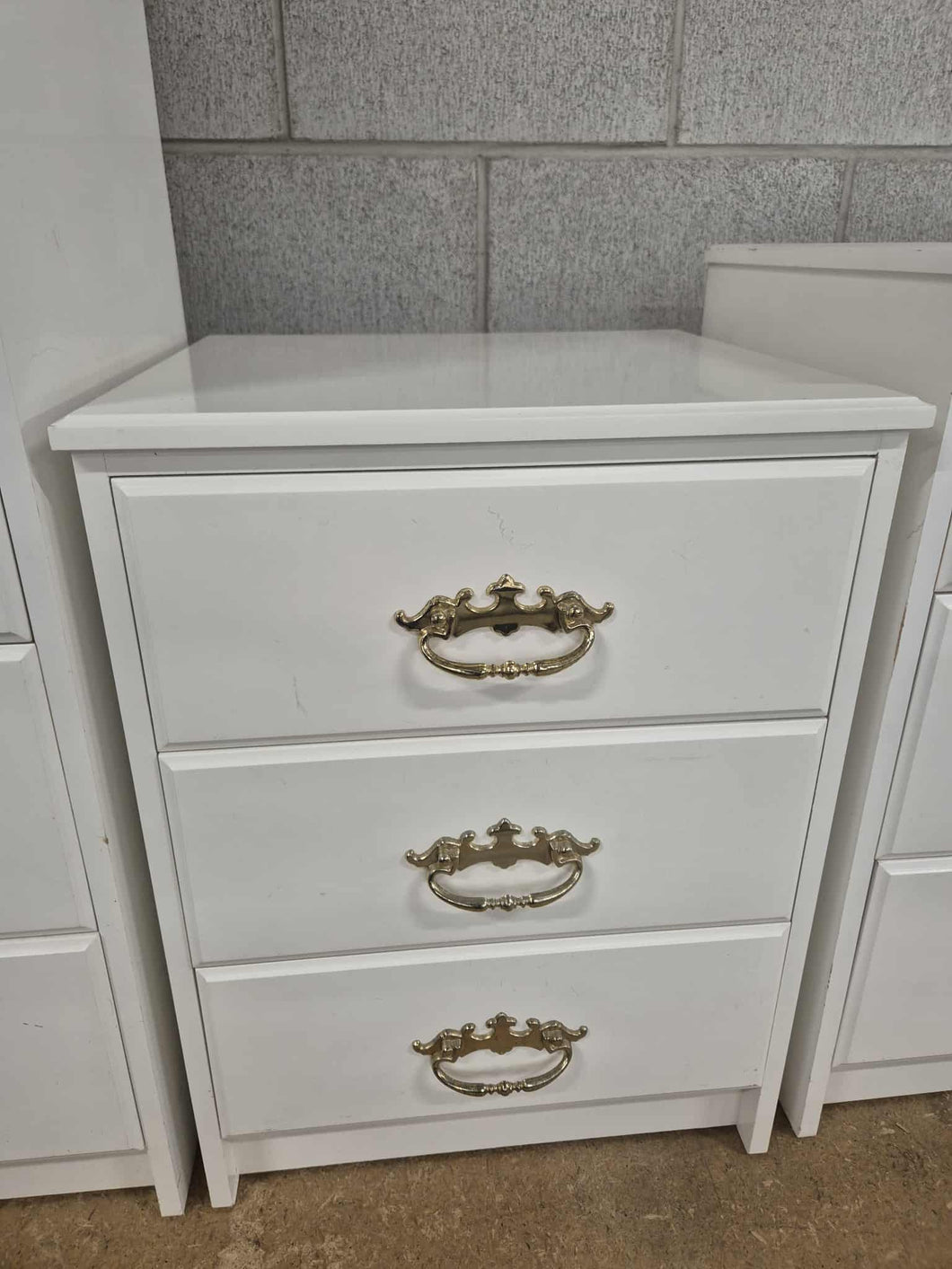 White Bedside Cabinet  With 3 Drawers 52889