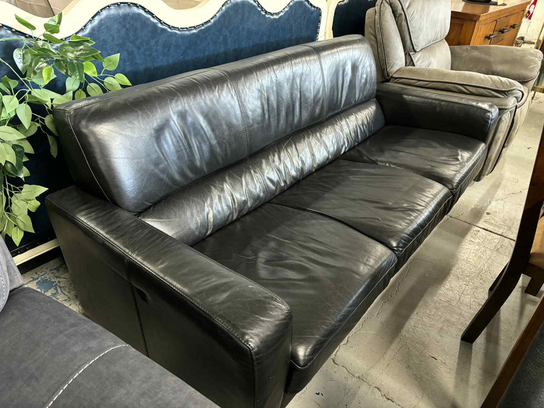 Black Leather 3 Seater  Couch 52820