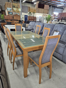 Wood/Glass Top  Dining Table With 6 Chairs 52746