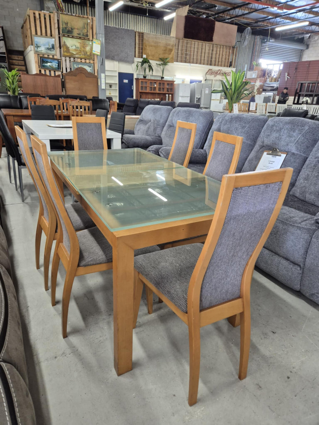 Wood/Glass Top  Dining Table With 6 Chairs 52746