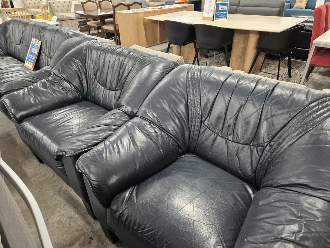 Black Leather 5 Seater  Lounge Suite 52952