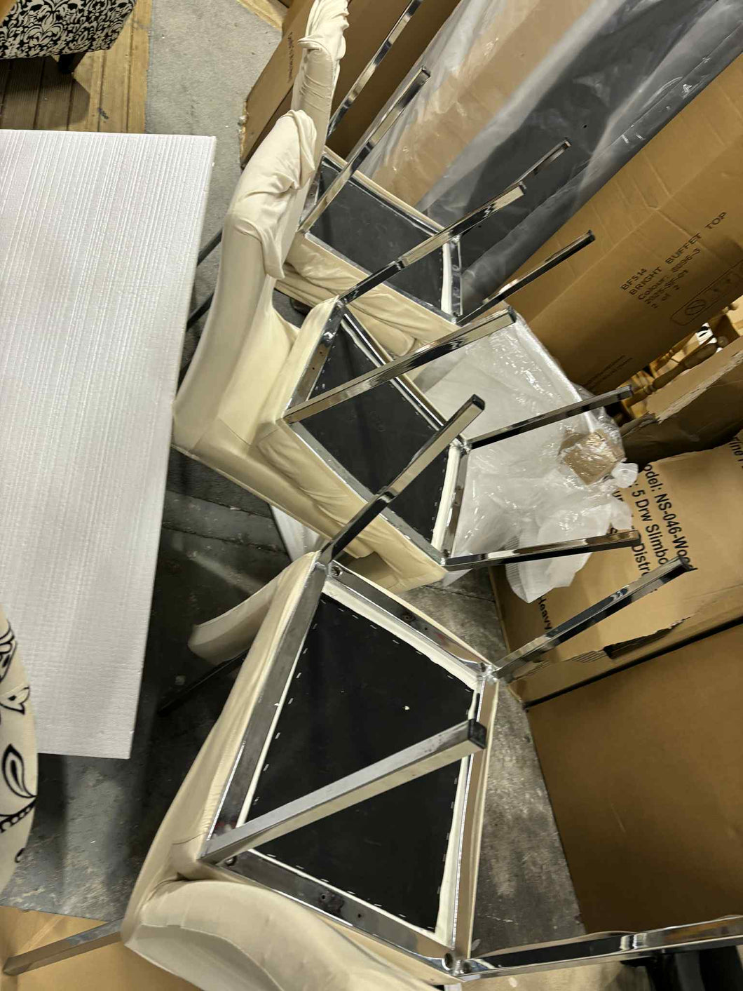 White Table with Beige Set of 6 Dining Chairs 52870