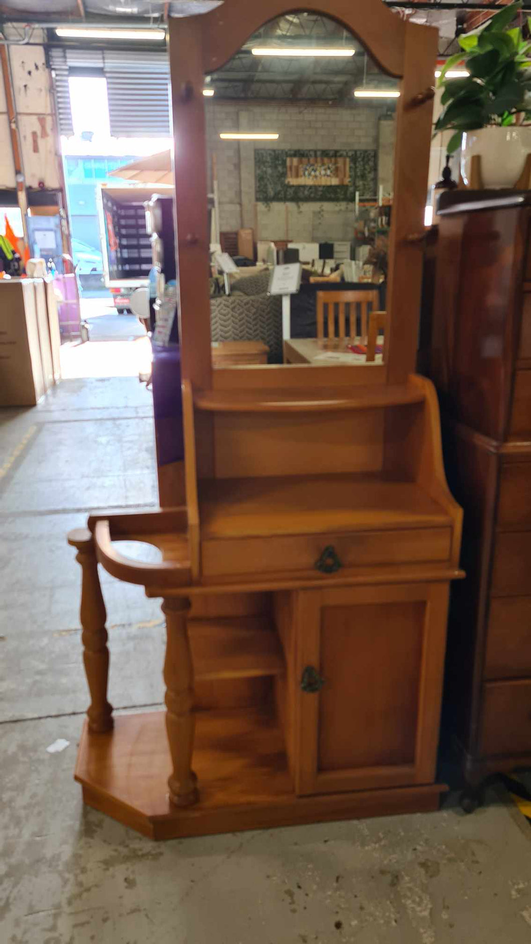 Wood Hall Stand With 1 Drawer/ 1 Door/Mirror 51538