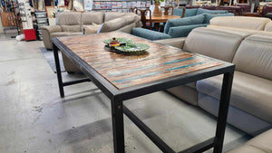 Boat Recycling Wood/ Black Metal Frame  Dining Table ONLY 51901